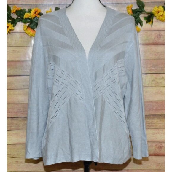 Worthington Gray Open Front Cardigan Sweater Plus Size 1X Layering Casual Office - Picture 3 of 10